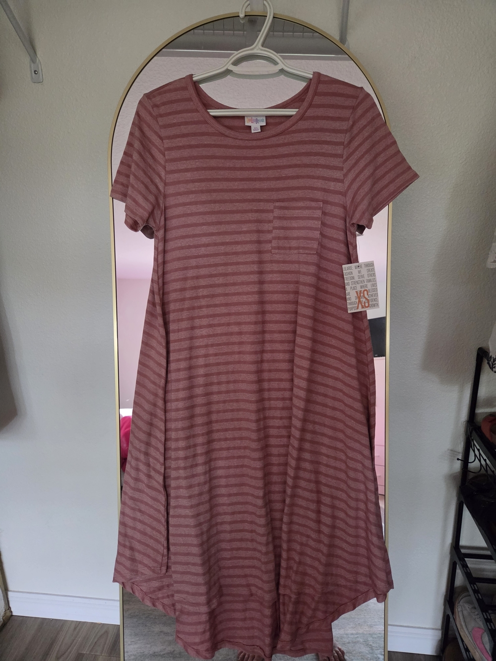 LuLaRoe Dusty Rose Striped Tee Dress - Picture 3 of 7